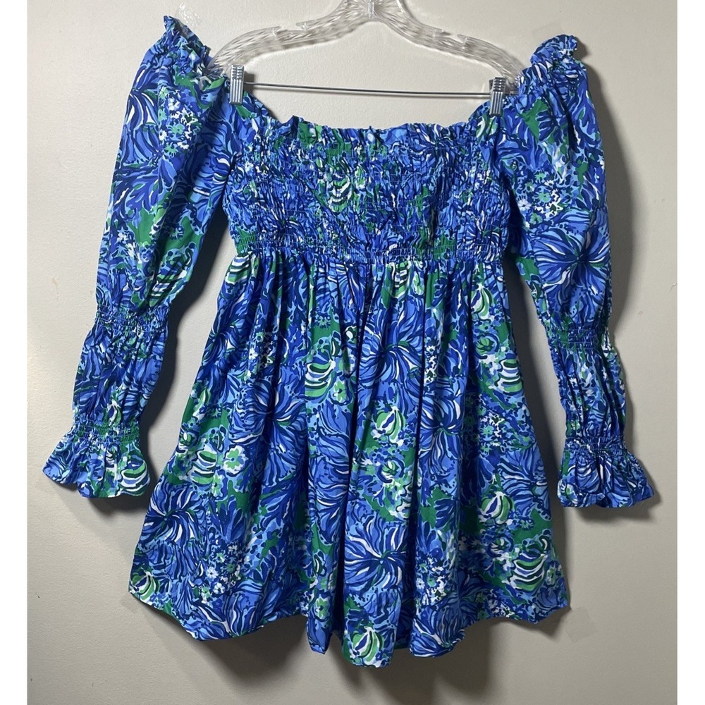 Lilly Pulitzer Beyonca Babydoll Dress Abaco Blue In Turtle Awe Size X Large